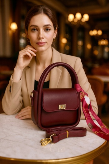 ESTUTE Luxury Gold Detailed Shoulder & Crossbody Bag with Shawl Accessories