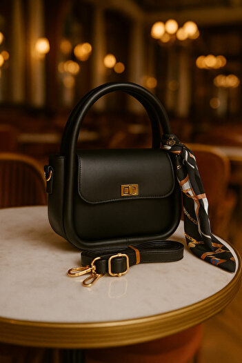 ESTUTE Luxury Gold Detailed Shoulder & Crossbody Bag with Shawl Accessories