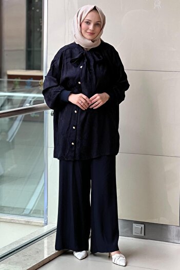 Ghisa Shawl Collar Patterned Shirt and Pants Set