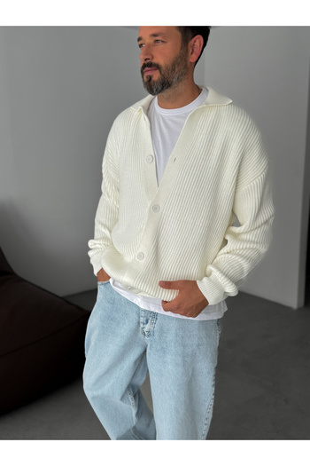BYBASICMAN Ecru Buttoned Oversize Knit Cardigan Df-002