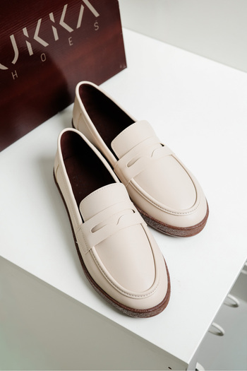 by selvi Lukka Shoes Livya Men's Beige Faux Leather Loafer Shoes