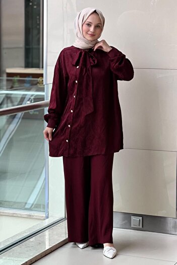 Ghisa Shawl Collar Patterned Shirt and Pants Set
