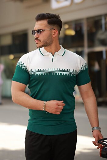 Moderie Butik Giyimodam Men's Nurse Collar Double Color Short Sleeve T-Shirt