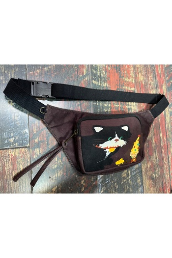 Street Bag Ethnic Authentic Cat Pattern Casual Travel Waist Bag Multi-Pocket Water Resistant Waterproof