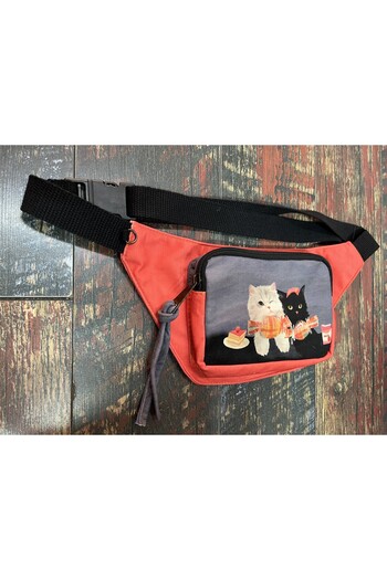 Street Bag Ethnic Authentic Cat Pattern Casual Travel Waist Bag Multi-Pocket Water Resistant Waterproof