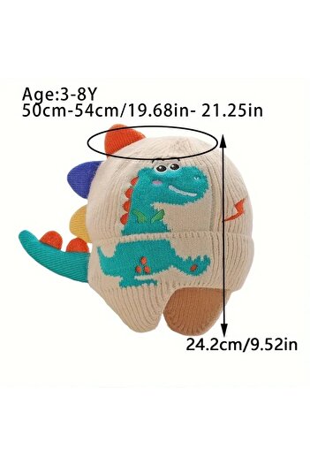 GlassySKY (3-8 Years) Dinosaur Themed Ear Protection Winter Knitted Hat Girls/Boys Children's Beanie