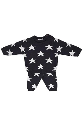 Dumledo Star Patterned Navy Blue Knitwear 2-Piece Bottom & Top Baby Set