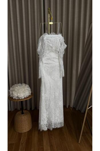 FAYD AL-JAWRI Soft long lace dress with sequins and lining
