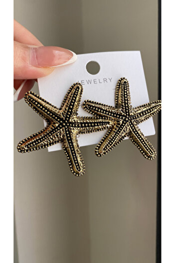 luxyansımalar Mini Gold Detailed Textured Antique Star Earrings