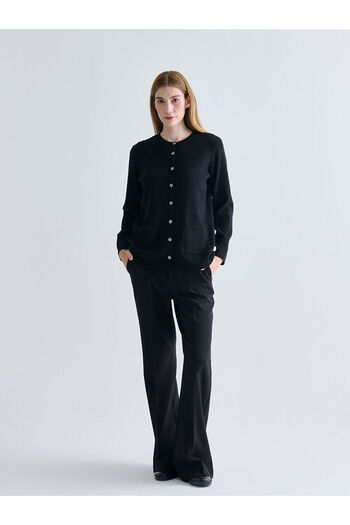 LC Waikiki Black Crew Neck Women's Knitwear Cardigan