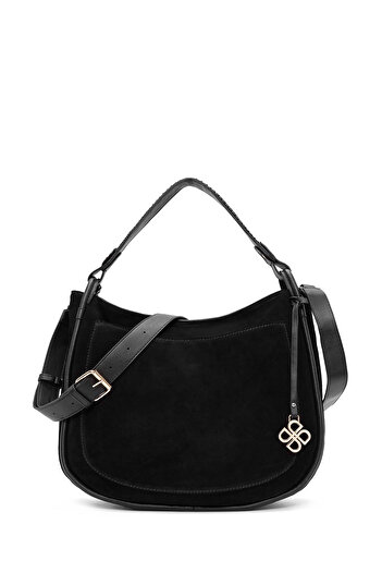 Derimod Women's Black Long Strap Suede Shoulder Bag 25Wbd248310