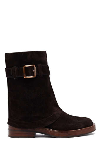 Derimod Women's Brown Zippered Suede Leather Biker Boots 25Wfd202610