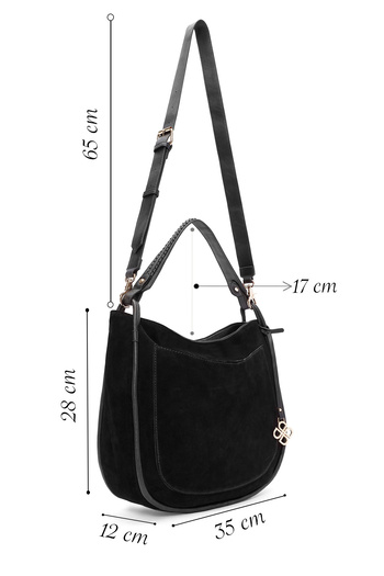 Derimod Women's Black Long Strap Suede Shoulder Bag 25Wbd248310