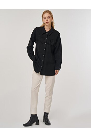 Kayra Tassel Detailed Suede Jacket Black