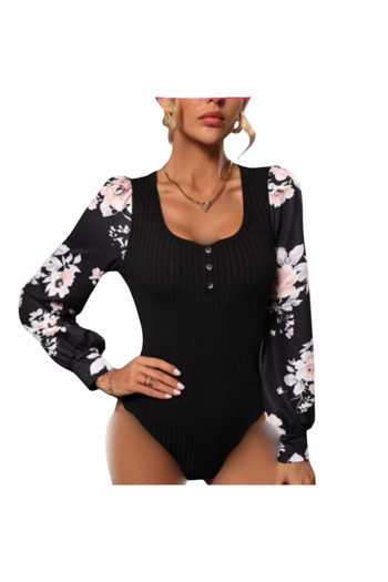 Fstyle Long Sleeve Floral Bodysuit