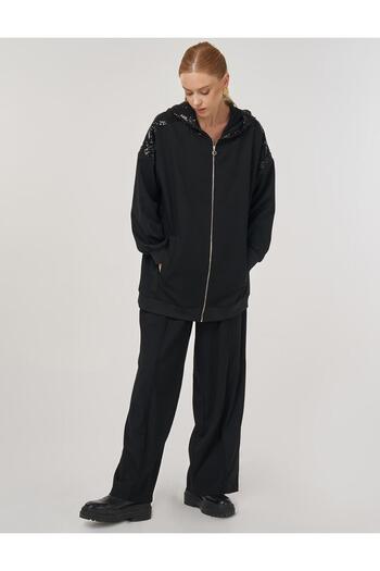 Kayra Sequin Garnished Double Suit Black