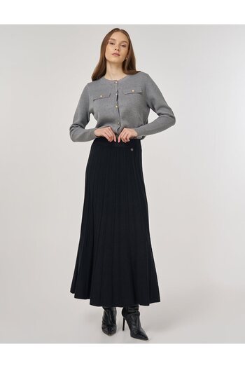 Kayra Stitch Detailed Knitwear Skirt Black