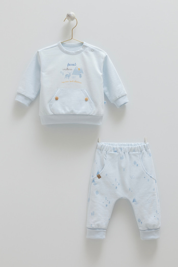 Caramell Baby Boy 2-Piece Seasonal Suit Interlock Fabric with Pocket Detail (3-24 Months) Color-Blue