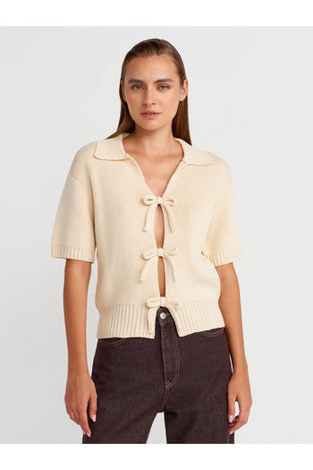 Dilvin 10809 Bowknot Knitwear Top-Ecru
