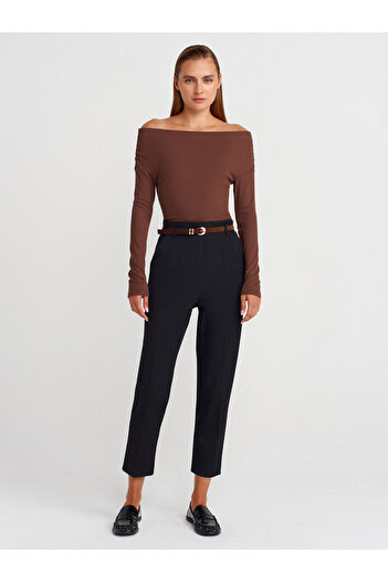 Dilvin 72181 Pantaloni cu talie înaltă cu curea-negru