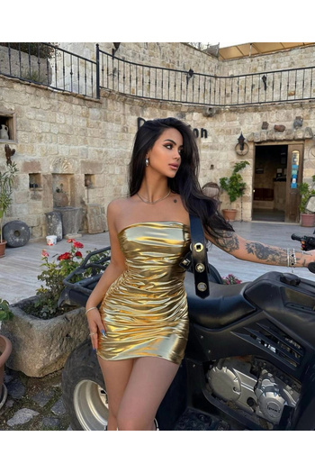 Bak Moda Shiny Mini Gold Dress