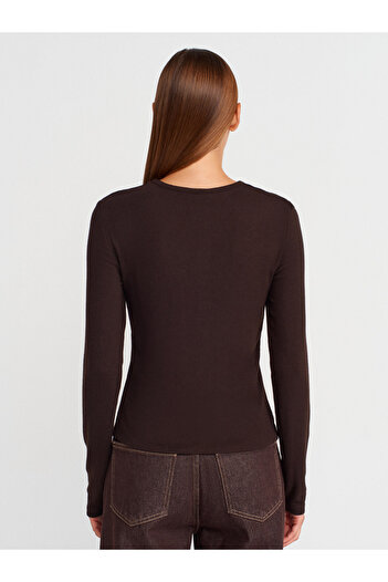 Dilvin 32055 Long Sleeve Cardigan-Dark Brown