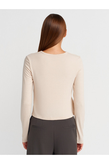 Dilvin 31413 Buttoned Detailed Cardigan-Stone