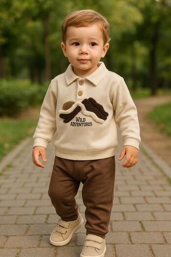 RAPAPA Baby Boy 2-Piece Set – Embroidered Sweatshirt with Collar Detail and Sweatpants 07147V