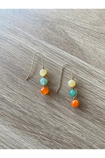 dela otantik Handmade Bohemian Colorful Stone Dangle Earrings – Minimal and Artistic Authentic Vintage Bijouterie Jewelry