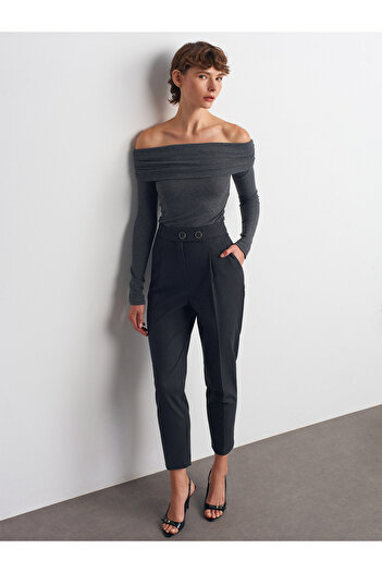 Dilvin 72174 High Waist Pleated Trousers-Anthracite
