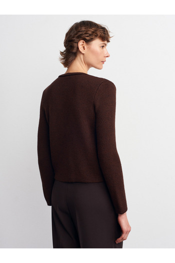 Dilvin 60983 Knitwear Cardigan with Pearl Bow Accessories-Brown