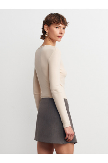 Dilvin 31442 Long Sleeve Snap Button Top-Stone