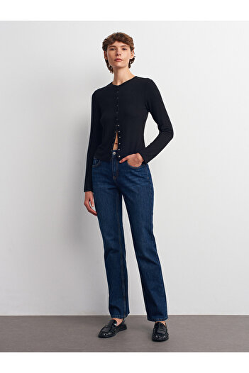 Dilvin 72049 Comfort Lycra Straight Pants-Navy Blue
