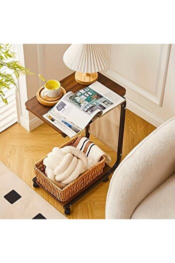 COOYA C Shaped End Table for Couch, Sofa and Bed, Large Desktop C Table for Living Room, Bedroom
