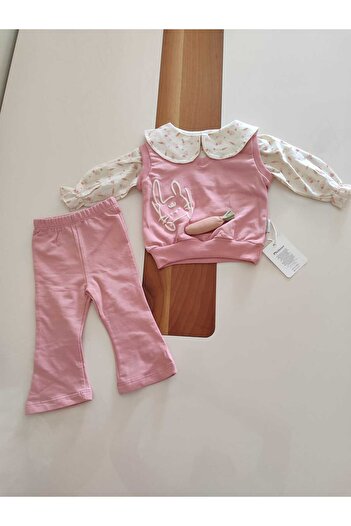 MOEBOON Seasonal Baby Girl Set with Carrot and Rabbit Embroidery, Baby Collar, Wide Legs
