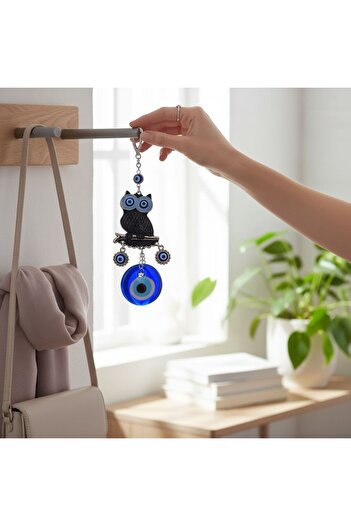 Revello Door Decoration, Wall Decoration, Gift Accessory, Black Owl, with Evil Eye Beads