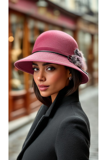 LAGRANZE Women's Camel Feather Felt Bucket Hat