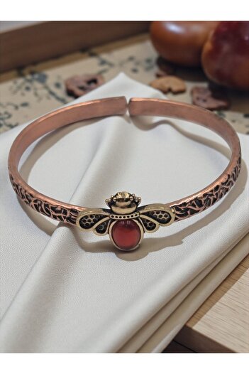 JaspEAdo Pure Copper Model Authentic Bracelet with Natural Stone Bee Figure