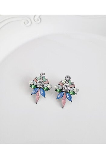 DEVİ fashion Evening Dress Zircon Stone Colorful Earrings 3 cm