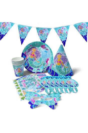 Party Time 37-Pieces Mermaid Party Pack Disposable Tableware Sets