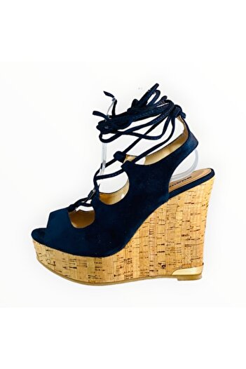 Adams Women's Wedge Sole Sandals Adam's Ankle Tie-Up Suedette Navy Blue, Size 38 EU