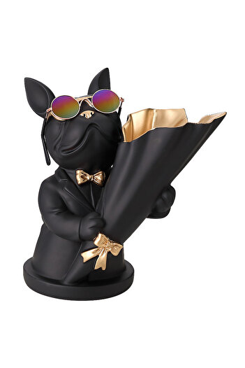 Art Decor Hand holding a flowerWholesale High Quality Bulldog Statue Vase for Flowers Dog Sculpture Ornament