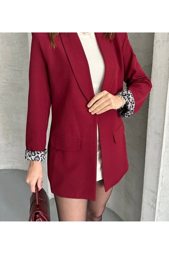 Te&Te Women's Plus Size Red Leopard Lining Blazer Jacket