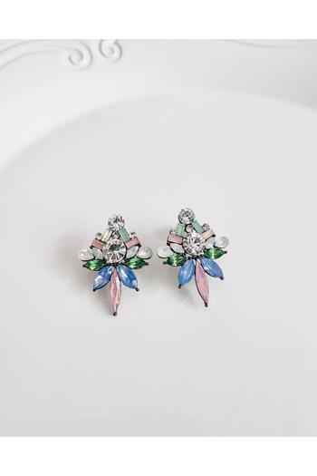 DEVİ fashion Evening Dress Zircon Stone Colorful Earrings 3 cm