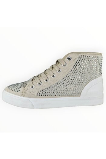 JustFab Hi-Top Women's Shoes Just Fab Suedette Beige with Crystal Applicates Size 36.5 EU