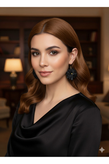 Lu Atelier Onyx Bloom Handmade Earrings |   Gold Glitter Black Flower Earrings |   Minimalist Design