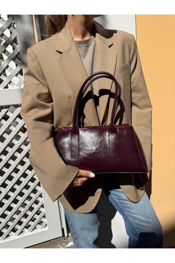 Tina İstanbul Three-Compartment Long Handle Women's Hand and Shoulder Bag Burgundy