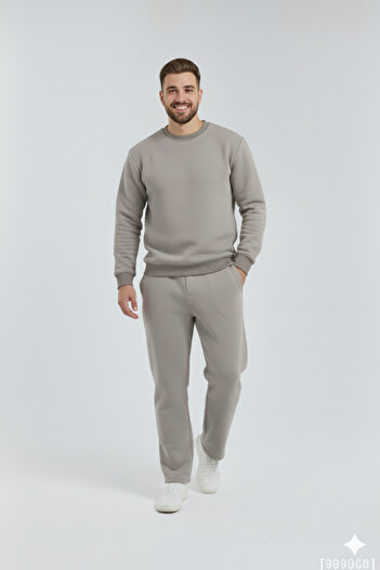 OXVİN Straight Leg Crew Neck Three Thread Soft Cotton Oversized Tracksuit Set