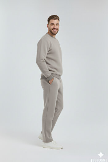 OXVİN Straight Leg Crew Neck Three Thread Soft Cotton Oversized Tracksuit Set