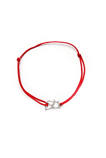 Wild Bracelets Adjustable adult bracelet made of 925 Silver with Kitty charm and red silk cord